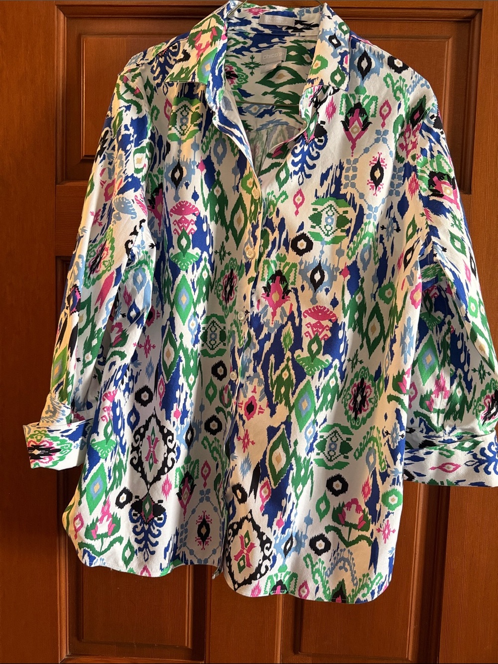 Chico's Abstract Print Top - Blue, Green, Pink, Black, White Size 2.5 = L/14